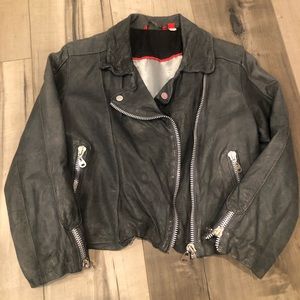 Doma Gray Leather Cropped Moro Jacket